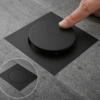 

Push Type Floor Drain Brass Square Sewer Floor Drain Floor Cover Shower Room Sewer Drain Plug Deodorant Bathtub Shower Drain