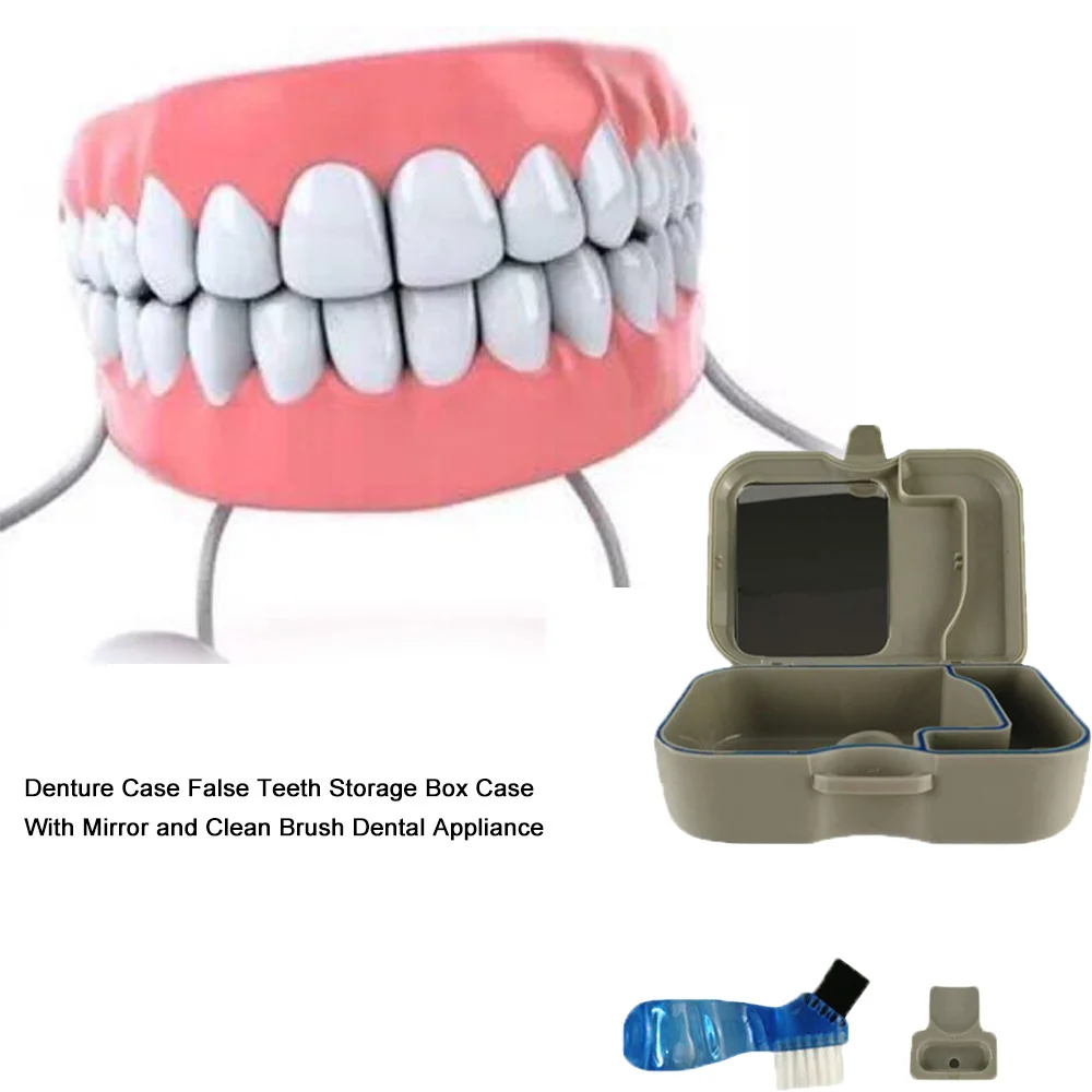 

Denture Case False Teeth Storage Box Case With Mirror and Clean Brush Dental Appliance Denture Case
