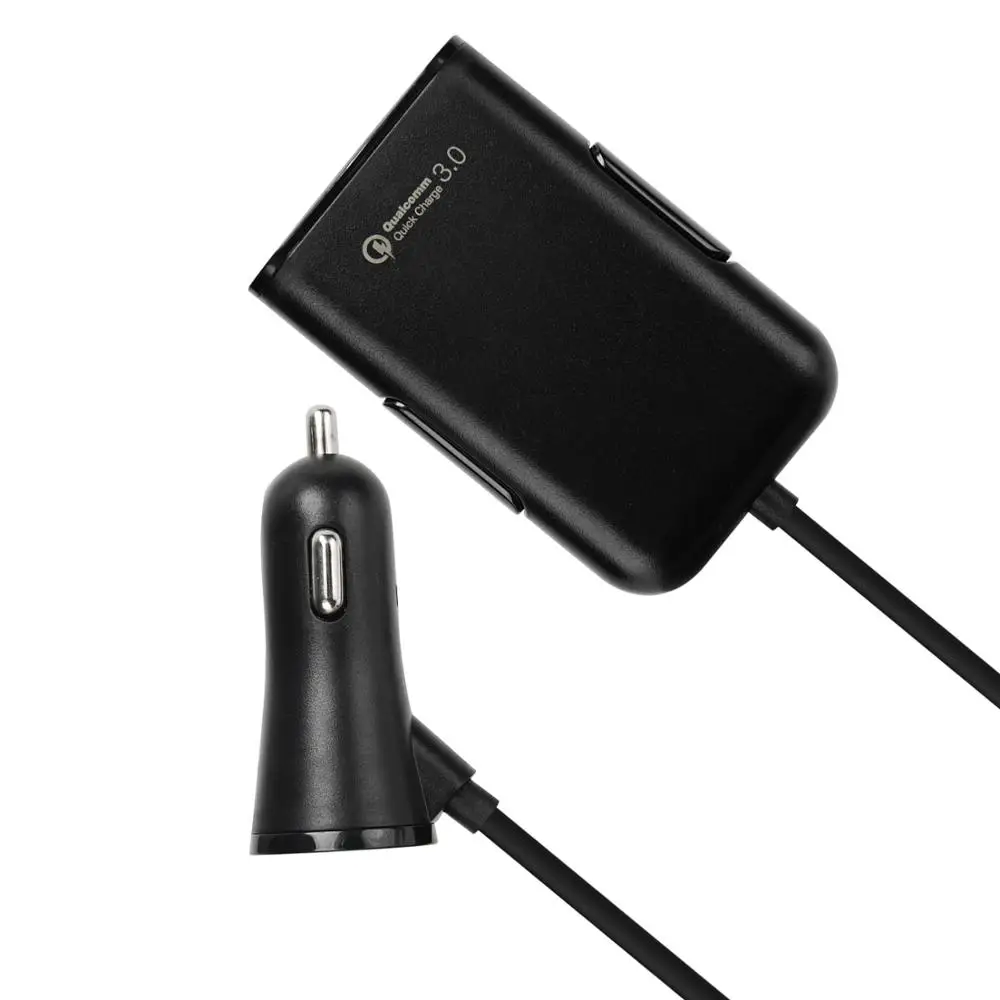 4 USB Автомобильное зарядное устройство с кабелем 1,7 м 3,0 Автомобильное быстрое зарядное устройство четыре задних зажима USB заднее автомобильное зарядное устройство для планшета смартфона iPhone адаптер