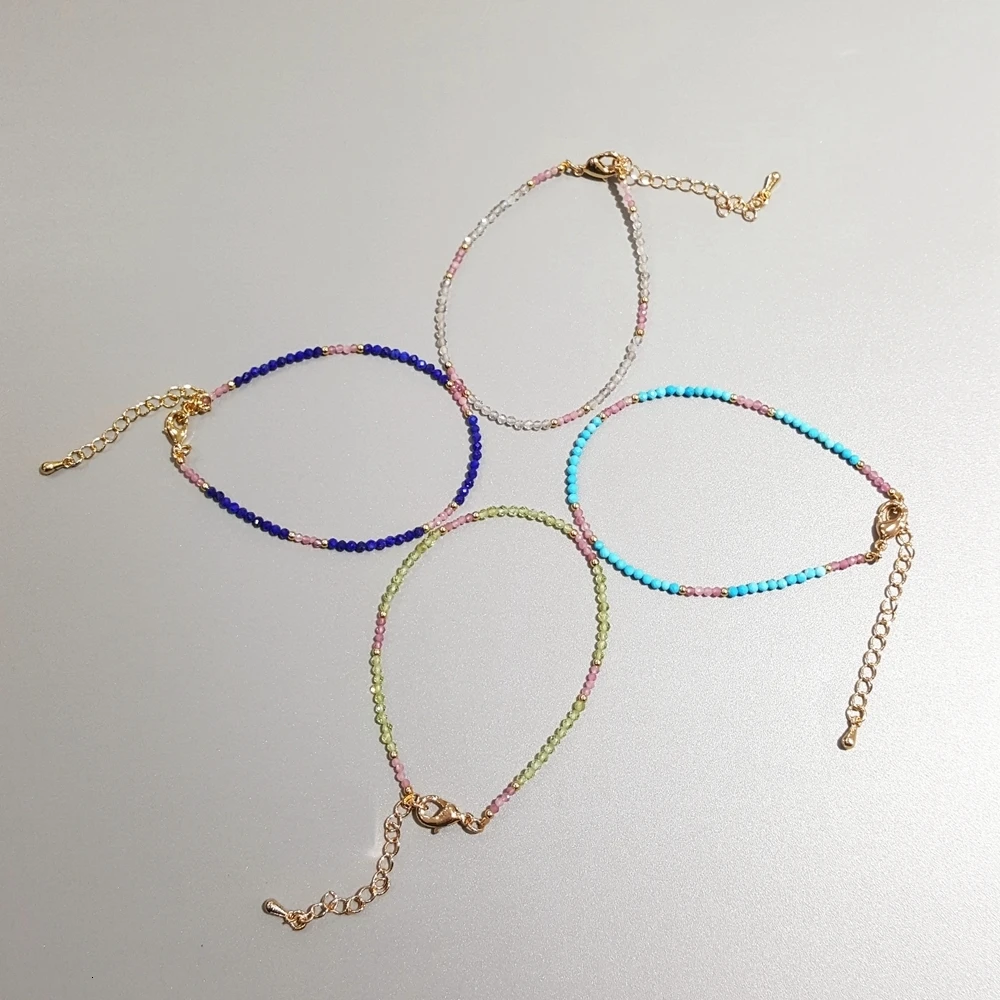 Lily Jewelry Настоящий камень бирюза лазурит Перидот Лабрадорит розовый турмалин бирюза браслет 1 шт