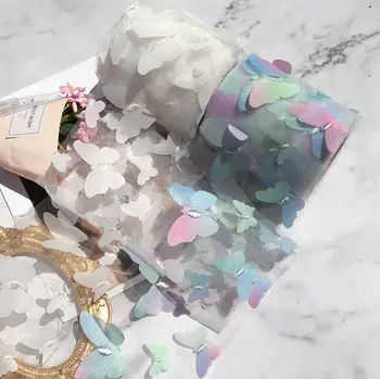 

8㎝ gradient butterfly net yarn rainbow yarn head flower shoes flower bow material Accessories