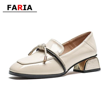 

2020 new ladies shoes off white med Basic Square heel Square Toe Dress Rubber Slip-On womens shoes Spring/Autumn Concise low