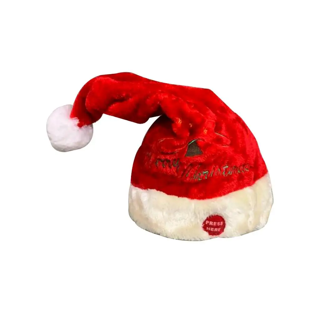 Электрическая игрушка Рождественская шляпа красный бархат вышитые музыка поворотная крышка вечерние украшения Рождественский подарок музыка качели Санта Клаус шляпа