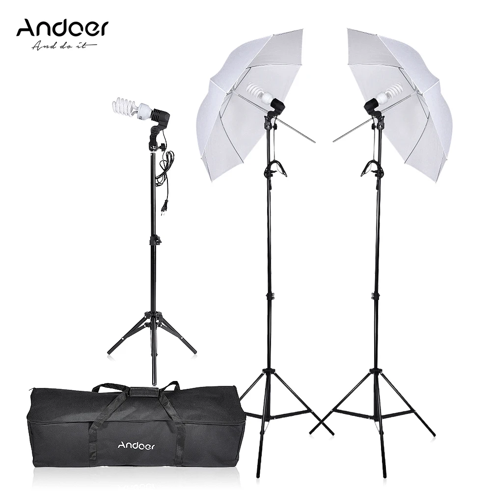 

Photography/Video Portrait Umbrella Continuous Triple Lighting Kit+Three Bulbs/E27 Swivel Socket/Stand+Umbrellas Carrying Case