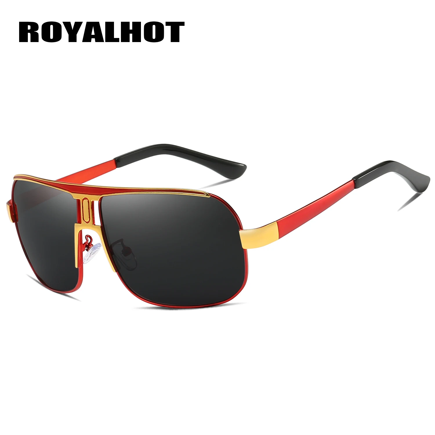 RoyalHot, мужские, женские, поляризационные, сплав, квадратная оправа, негабаритная оправа, солнцезащитные очки для вождения, солнцезащитные очки, очки, Oculos masculino, мужские, 60041 - Цвет линз: Red