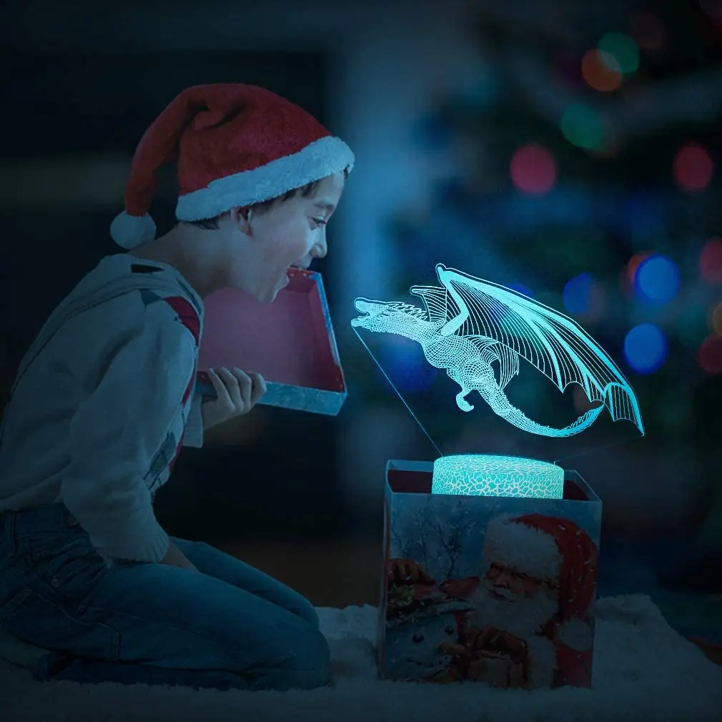 Dragon Night Light pour les enfants, Lampe de nuit 3D Illusion, 16 couleurs  changeantes avec télécommande, Décor de la chambre, Cadeaux pour enfants  garçons filles