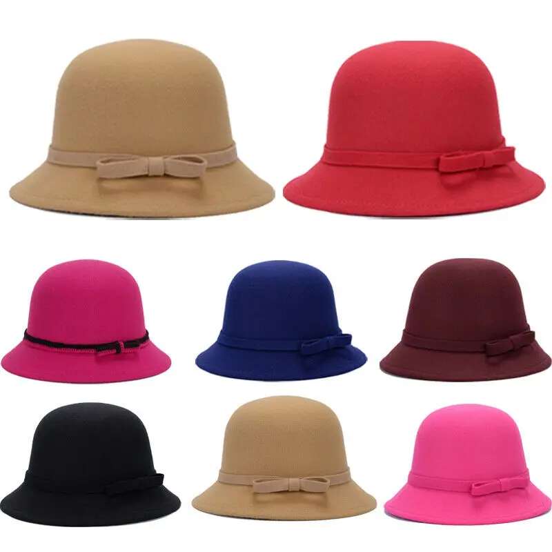 Ladies Wool Cloche Hat Womens Flower 