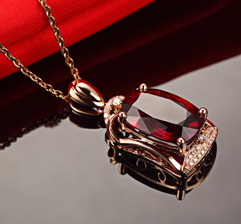 Pendant Necklace 14K Rose Gold Gemstone Natural Red Ruby Pendant 45cm Necklace Jewelry 1cm