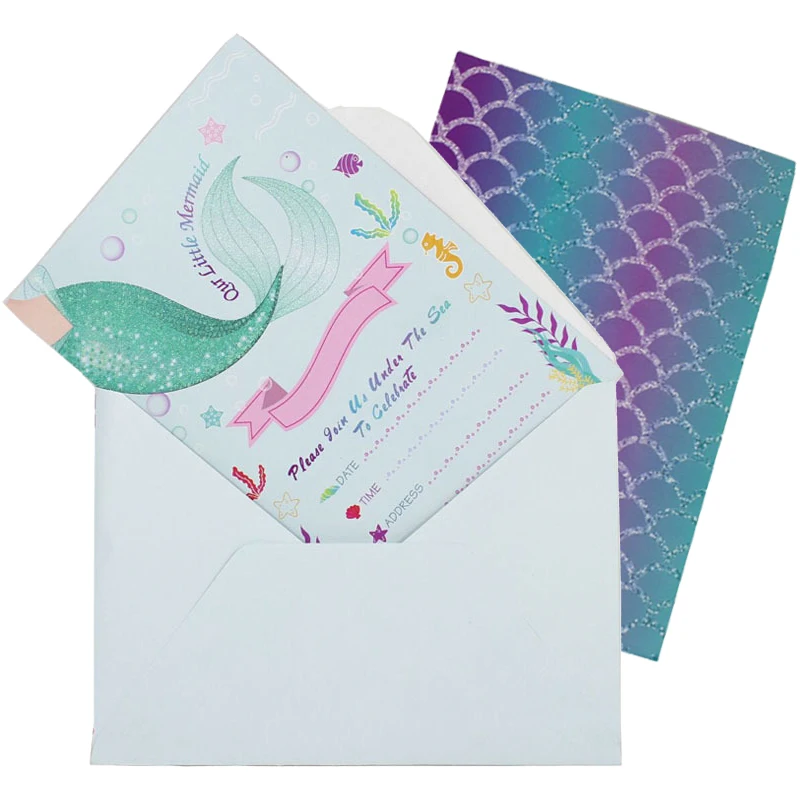 Mermaid x24pcs Маленькая Русалочка Пригласительные открытки на день рождения пригласительные открытки на свадьбу Пригласительные открытки с русалкой для детской вечеринки украшения - Цвет: Mermaid x24pcs