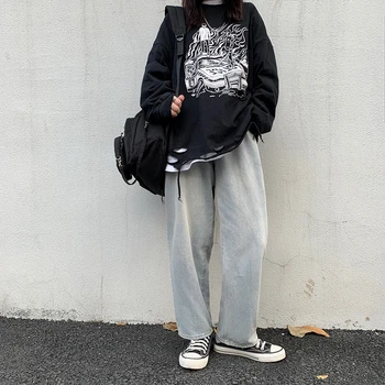 

2019 Autumn And Winter New Neutral Couple Straight Wide Leg Pants Fashion Casual Wild Solid Color Loose Jeans Blue M-2XL