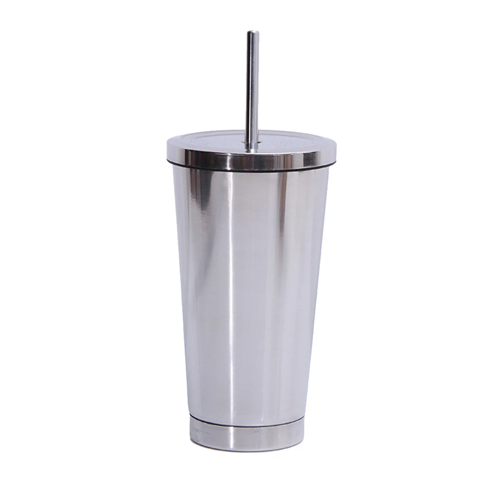 500ml Coffee Mugs Metal Straw Reusable Tumbler Pint 304 Stainless Steel Drinking Cups Portable Travel Tumbler Water Juice Cups