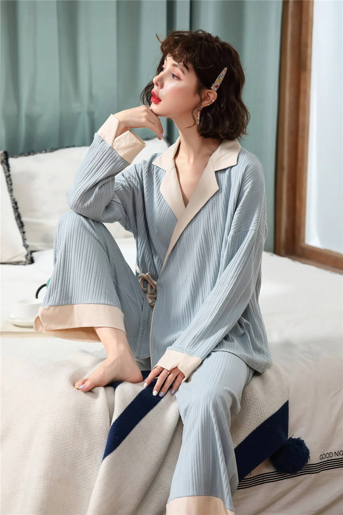 Корейская мода для беременных пижамный комплект элегантный на открытом воздухе костюм для кормления одежда для сна зимняя одежда для беременных нижнее белье ночное белье
