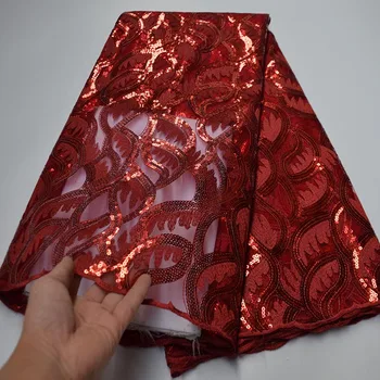 

Red Color African Lace Fabric 2020 High quality Sequins with Embroidery Nigerian Lace Fabric For Women French Mesh Lace Fabric