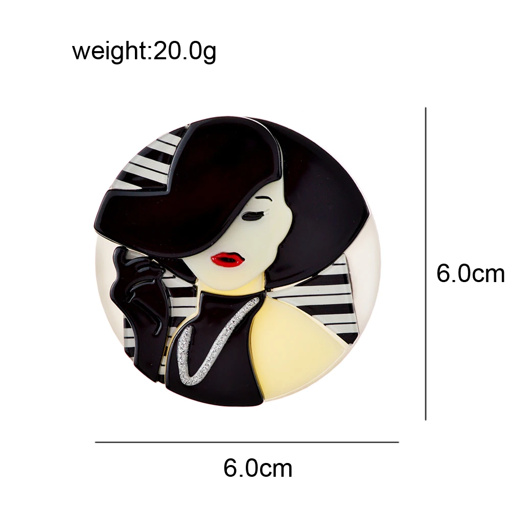 CINDY XIANG New Design Cartoon Modern Girl With Black Hat Brooches For Women Big Round Acrylic Brooch Lapel Pins Jewelry Gifts 2
