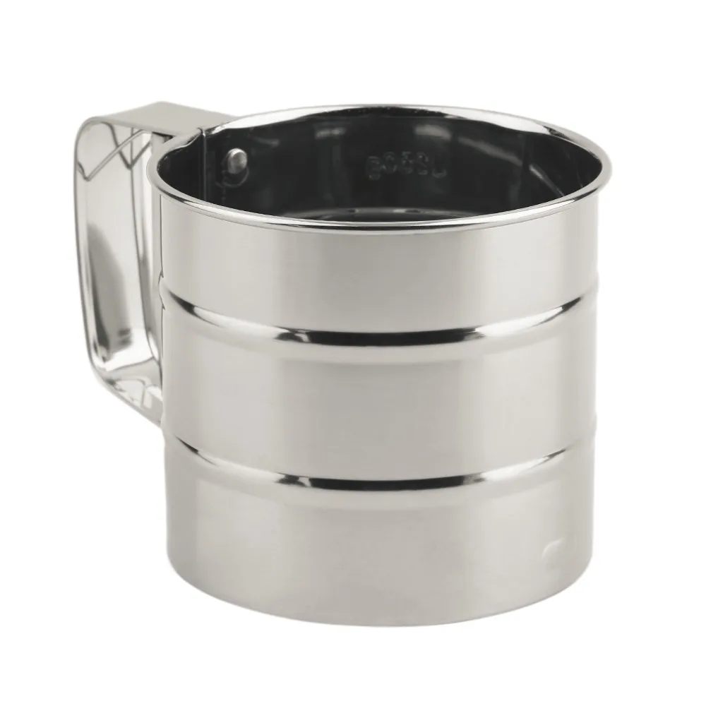 Hot Handheld Baking Cake Tool Stainless Steel Mechanical Baking Icing Sugar Shaker Sieve Cup Mesh Powder Flour Sieve Accessory