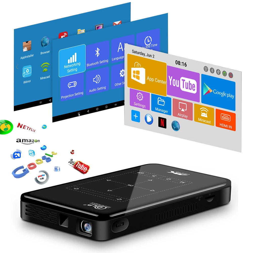 Big Promo PL4es Vivicine prend en charge le Mini projecteur 4 K, batterie 4000 mAh, prend en charge le projecteur vidéo de projecteur Mobile portable Miracast Airplay