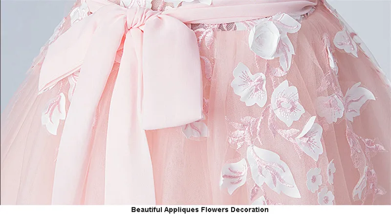 High-Grade New Children Girls Nice Pink Color Appliques Flowers Birthday Wedding Party Princess Long Dress Costumes Host Dress