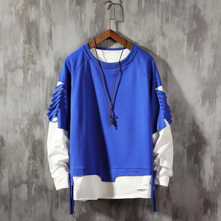 Blue Zongke Лоскутная Толстовка мужская Японская уличная хип хоп Harajuku толстовки мужские уличные одежда мужская Толстовка - Цвет: Blue