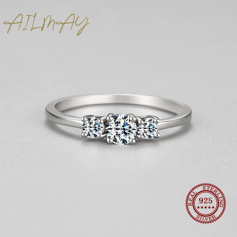 Silver Rings Silver Ring Wedding Rings Ailmay Real 925 Sterling Silver Sparkling AAAAA Zircon Stackable Rings For Women Classic Romantic Wedding Statement Jewelry