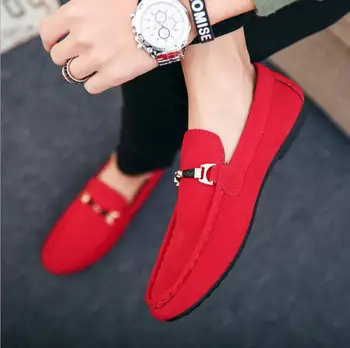 

Men Casual Suede Leather Loafers Red Solid Leather Driving Moccasins Gommino Slip on Men Loafers Shoes Male Loafers Big Size