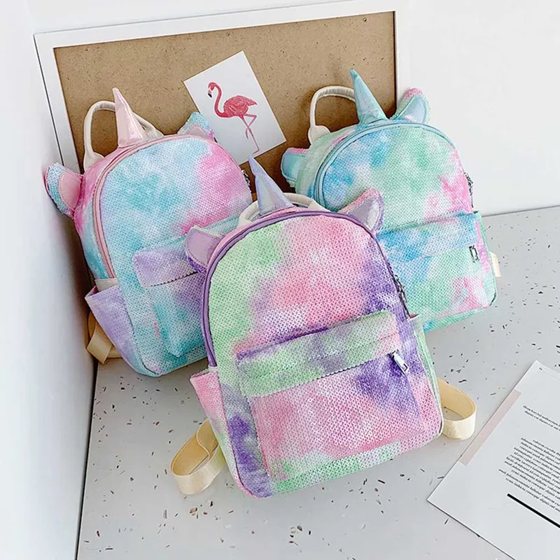 Tie Dye Unicorn рюкзак для девочек-подростков школьная сумка блестящая сумка на плечо
