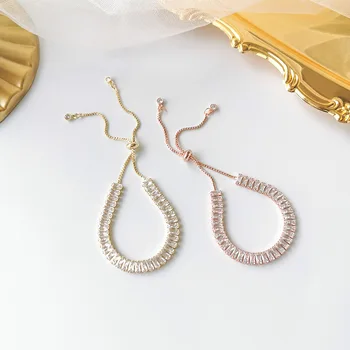

New Style Korean-style Simple Square Zircon Chain Bracelets Rhinestone Elegant Trend Elastic Hand Jewelry Popular Women's Bracel