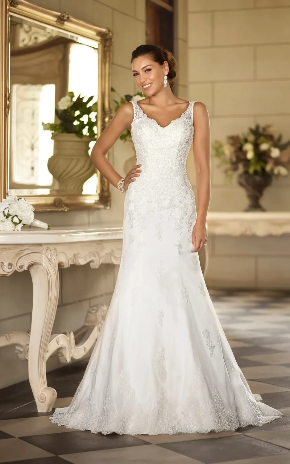 Lindo vestidos de noiva elegante v linha rendas apliques vestidos de Casamento vestidos de noiva personalizado свадебные платья