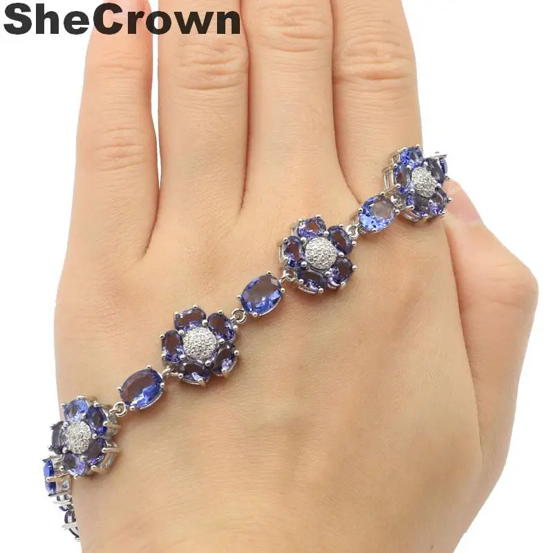 28x14 мм великолепный созданный Iolite CZ SheCrown подарок серебряный браслет 7,0-8.0in