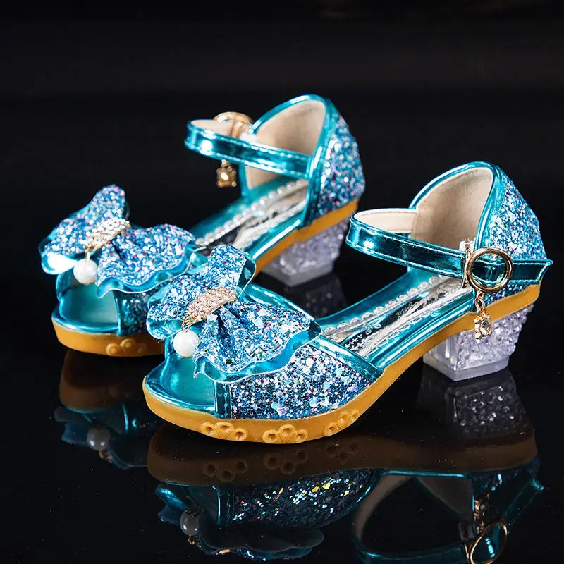 Sandales à talons hauts pour petites filles, chaussures de princesse pour enfants, nœud papillon, cristal, robe de soirée, mariage, été, nouveau, 2021