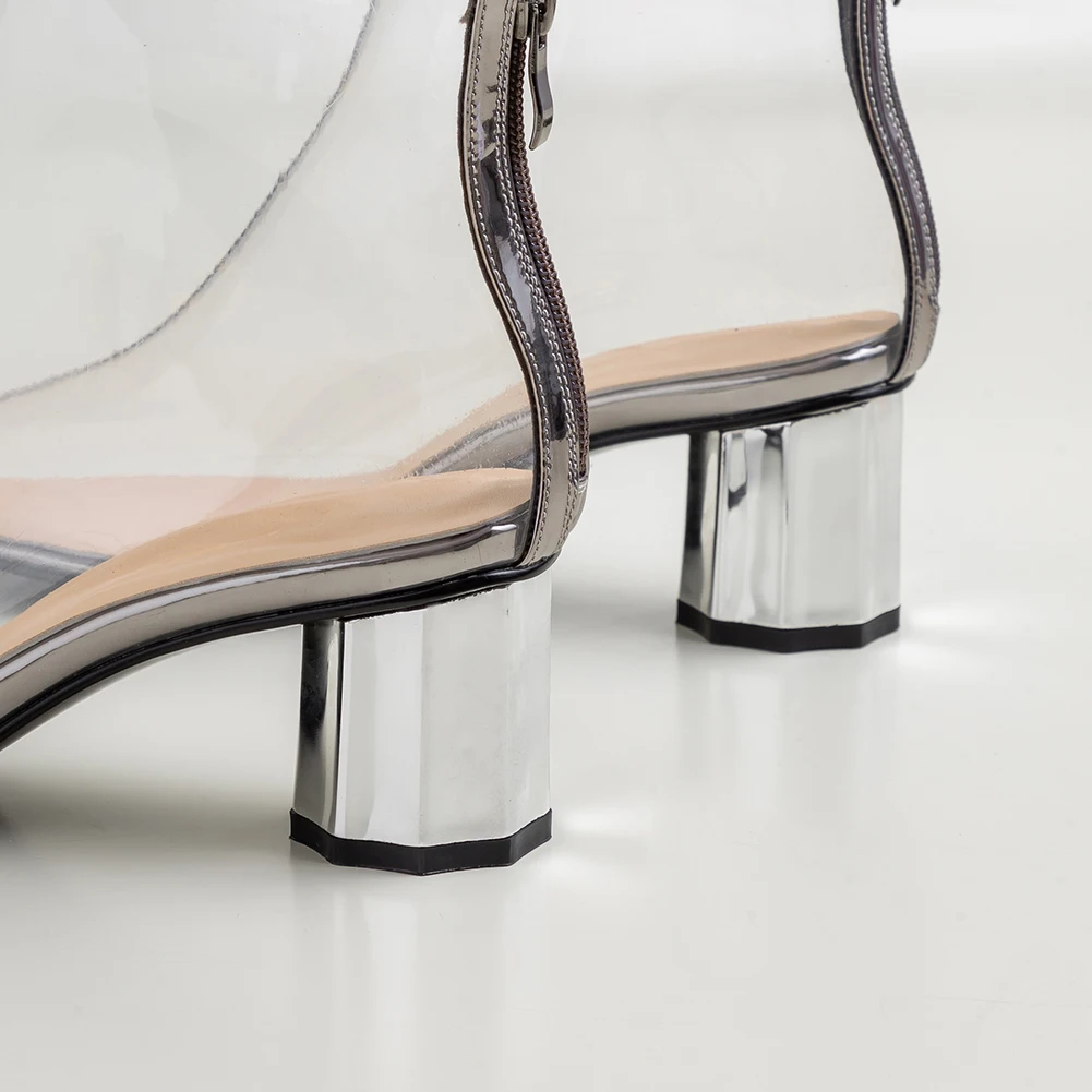 ALLEN Spring New Ladies High Chunky Heel Shoes Woman Pointed Toe Crystal Ankle Boots Women Brand Transparent Boots