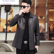 Мужская кожаная куртка из козьей кожи, мужские пальто из натуральной кожи, Короткие повседневные весенне-осенние кожаные куртки A19-2827 YY306