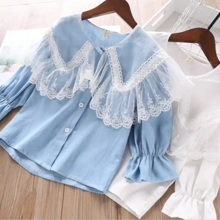 Owligbaby/ ; коллекция года; блузка для девочек; хлопковые кружевные Детские рубашки с длинными рукавами; модные детские рубашки высокого качества; 5 шт./лот