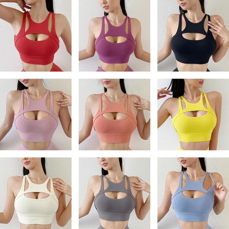 Sports Bra SOISOU Nylon Sexy Women's Sports Bra Top Women Tight Elastic Gym Sport Yoga Bras Bralette Crop Top Chest Pad Removable 13 Colors sports bra