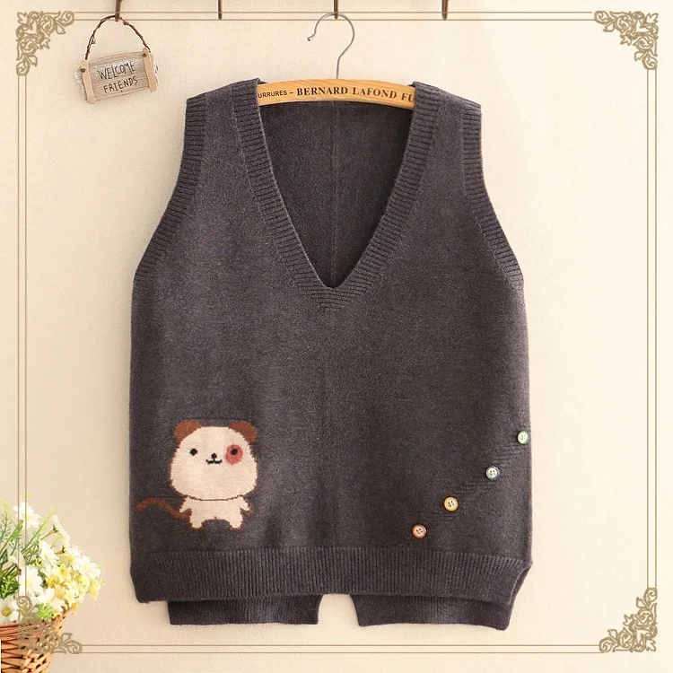 V-neck pullover knitted vest cute little mouse sleeveless vest loose casual sweater 10119022707