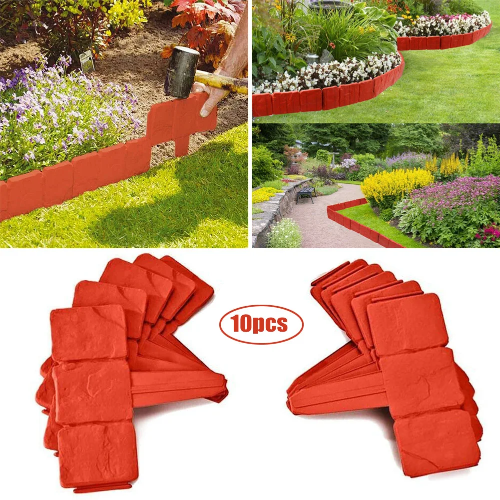 

10pcs Folding Landscape Orange Flower Fence-Path Garden Plant Border Edging Lawn Imitation Stone Fence Grounding Fence