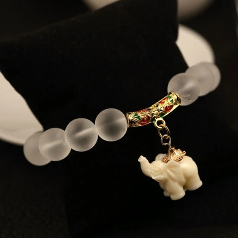 Женский браслет с природным кристаллом EIG88 тянущийся со слоном Подарочный