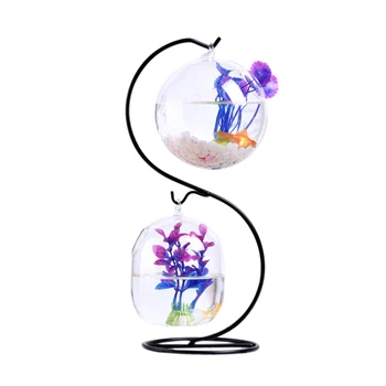 

1pcs Glass Vase Hanging Plant Terrarium With S Shaped Iron Stand For Decor Glass Vases For Water Plants -10cm Pulling Mouth Vase
