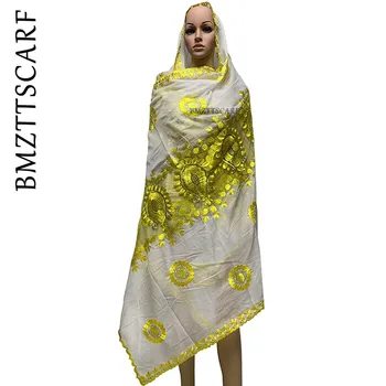 

Latest african women scarfs muslim embroidery scarf cotton match net material soft cotton big scarf for shawls BM953