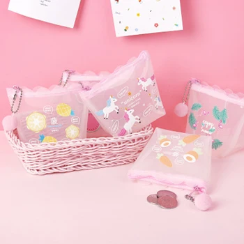 

ISKYBOB PVC Fruit Unicorn Printed Coin Purse Transparent Protable Cute Money ID Card Zipper Wallet Organizer For Girls Gift