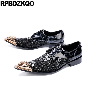

pointed toe Italy european men casual pointy plus size luxury metal shoes brand famous 2019 fashion runway italian black lace up