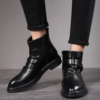

Autumn Early Winter Boots Men Chelsea Boots Men Casual Single Shoes Leather Men Ankle Boots Male Footwear Black A1789