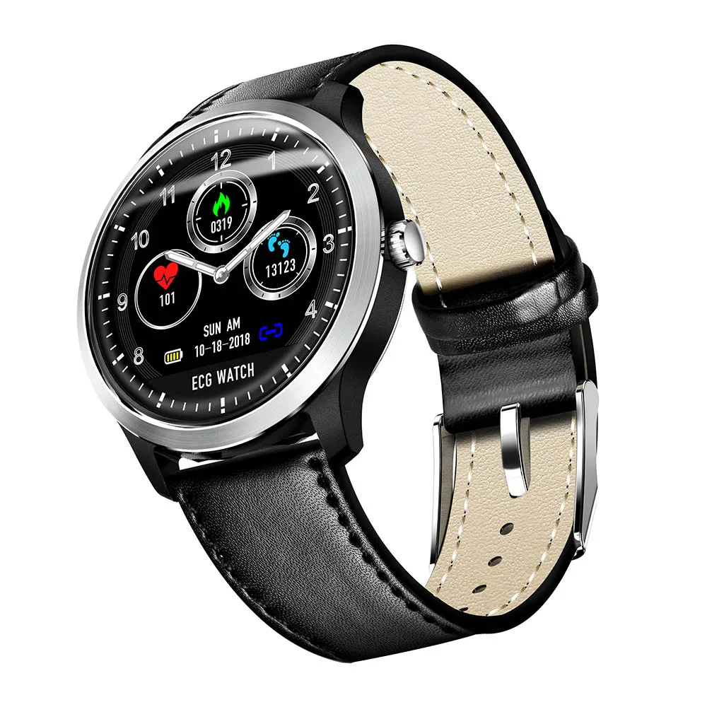 black leather SYSOTORYU N58 Смарт часы ЭКГ PPG монитор сердечного ритма кровяного давления Smartwatch спортивные Шагомер фитнес-браслет для мужчин и женщин часы - Цвет: black leather