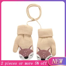 Детские перчатки, новинка, горячая Распродажа, детские варежки, зимние вязаные варежки на веревке, перчатки с принтом, Детские теплые перчатки# N4