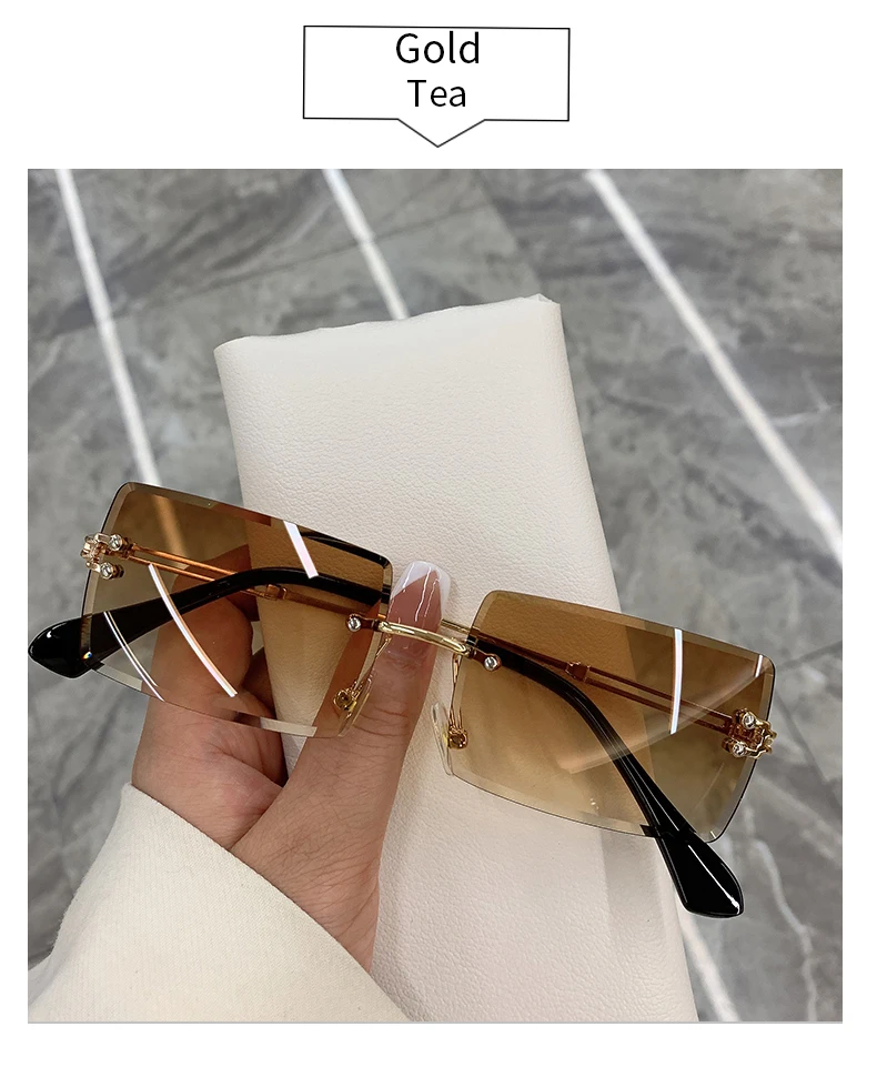 round sunglasses Vintage Fashion 2021 New Sunglasses Rimless Frameless Rectangle Shades Gradient UV400 Summer Traveling Sun Glasses for Women guess sunglasses