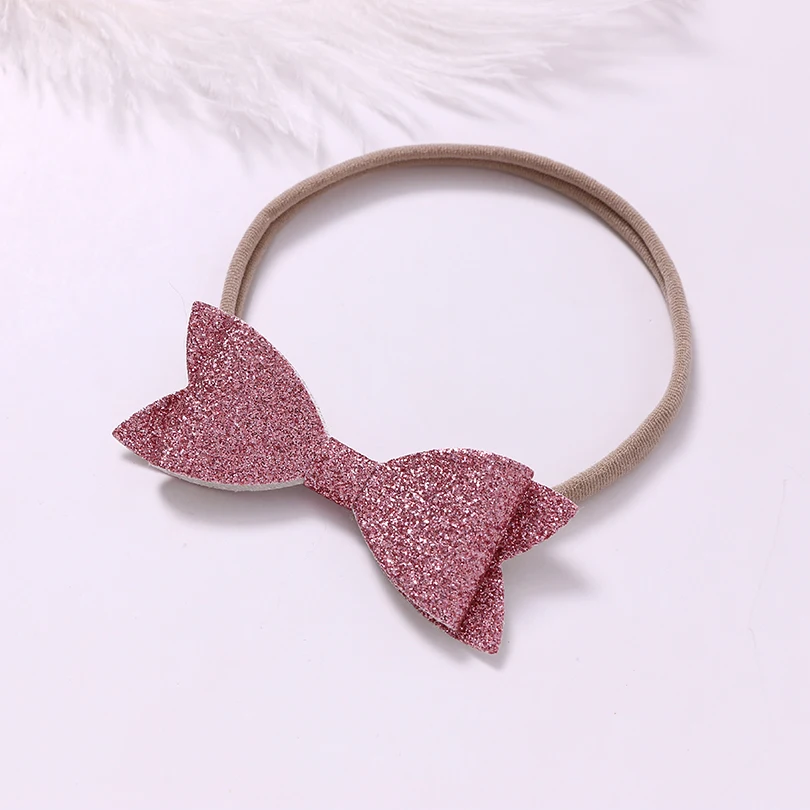 

23pcs/lot Fashion Girls Sequin Bowknot headbands Cute Soft Nylon Hair Accessories Elastic Glitter Leather Hair Bow Headband