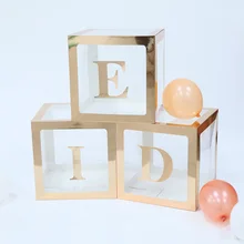 Boîte transparente en or Rose de 12 pouces avec lettres EID, autocollants de Ramadan Kareem, décoration de bricolage Mubarak pour fête du Festival islamique musulman