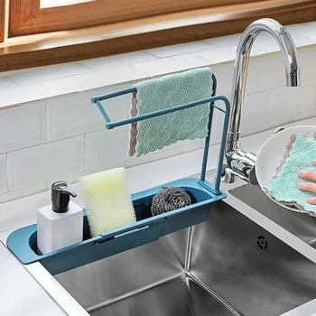 

Telescopic Sink Shelf Soap Sponge Drain Rack Storage Basket Bag Faucet Holder Adjustable Bathroom Holder Sink Kitchen Accessory