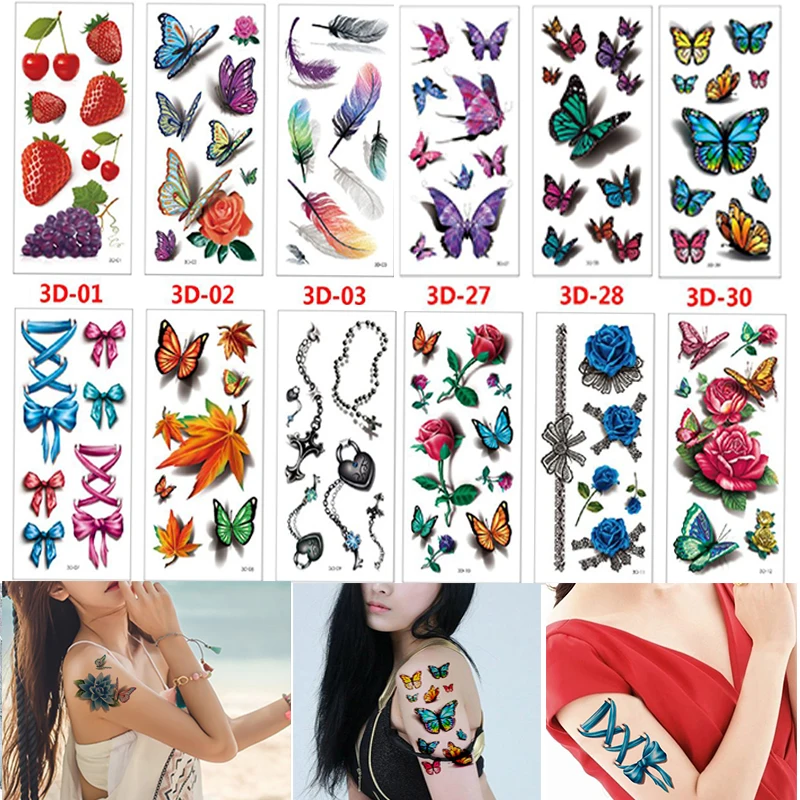 36 листов 3D Водонепроницаемый временные тату для женщин блестящего цвета