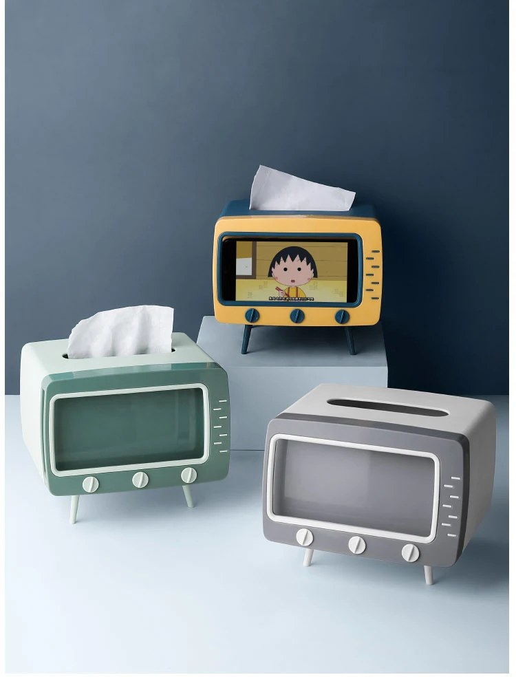 Schreibtische earlyad Kreative Tissue Box Niedliche multifunktionale TV-Musterrolle Papiervorratsbehälter Handyhalter für Schlafzimmer Kommoden