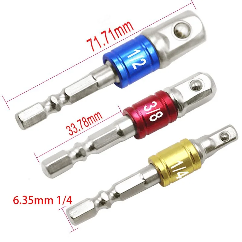 3pcs color Набор адаптеров JIGONG 3 размеров 1/4 с шестигранным хвостовиком на 1/" 3/8" 1/" адаптер для торцевых бит дрель-Гайка Драйвер удлинитель питания набор - Цвет: 3pcs color